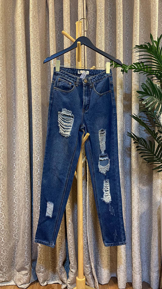 Blue Ripped Mom Jeans