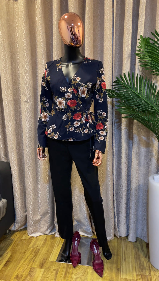 Dark Blue Flower Print Blouse
