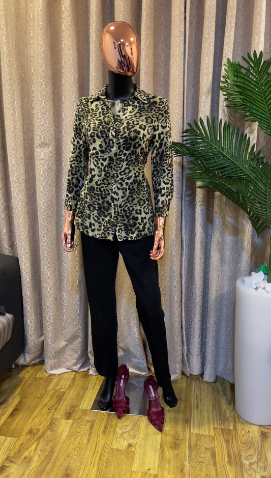 Green Animal Print Blouse